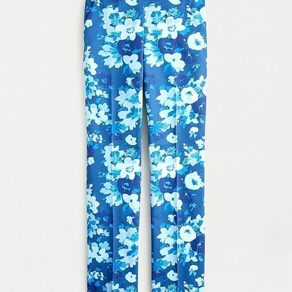 Jcrew Nwot  size 6 stretch cotton Remi pant in watercolor begonias print blue - Picture 3 of 10